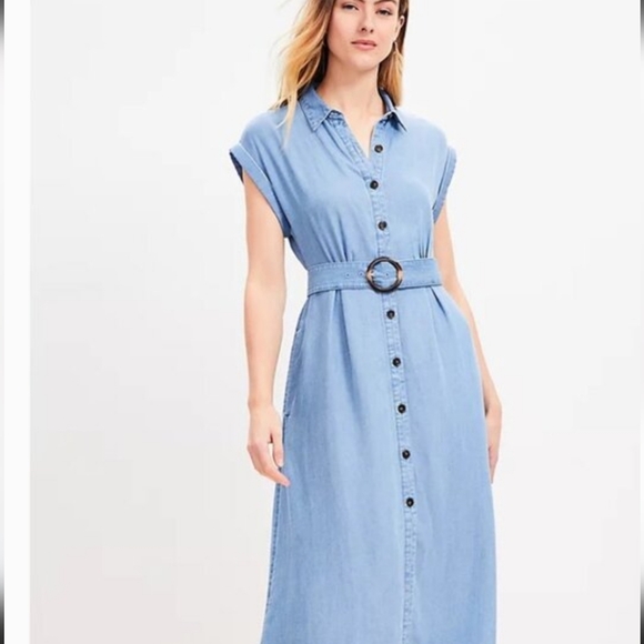 LOFT Dresses & Skirts - LOFT Women Chambray Midi Pocket Shirtdress Size 4